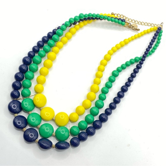 CHARMIMG CHARLIE Yellow Green Blue Acrylic Beads Statement Necklace - Picture 1 of 5